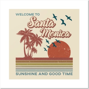 Santa Monica Beach - Santa Monica Beach Retro Sunset Posters and Art